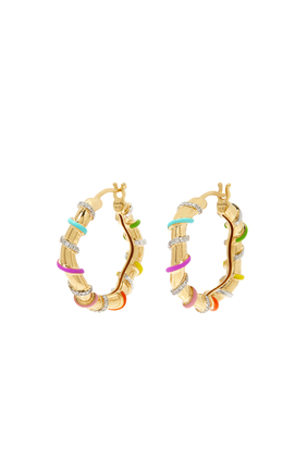 Twisted Enamel Hoop Earrings, 18k Yellow Gold & Diamonds